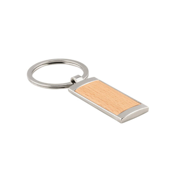 Rectangle Wooden keyring With Metal