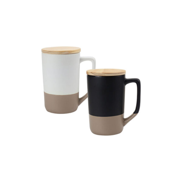 Two-toned Ceramic Mugs with Clay Bottom, Bamboo Lid
