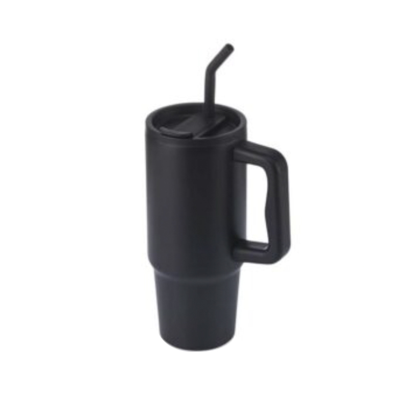 Recycled SS Tumbler with Reusable Straw - Black