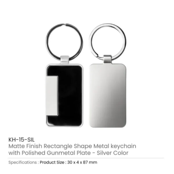 Metal Keychain Rectangle Gun Metal Matte Finish Plate - Image 3