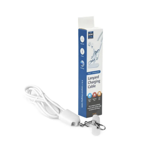4 in 1 Lanyard Charging Cable 60W, 120cm Long with ID Hook & Phone Pad - Image 4