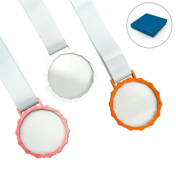 Glass Medals with Metal Frame, 3cm White Ribbon with Box