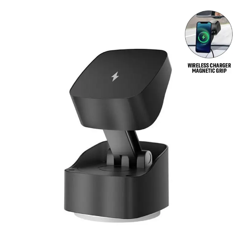 Magnetic Car Phone Holder and 15W Wireless Charger - Black