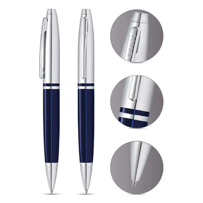 Ballpoint Pen Chrome/Blue Lacquer with Polished Chrome Appointments - Image 4