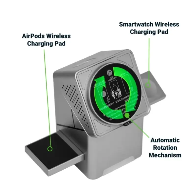 3-in-1, One Touch Rotate Wireless Charging Station 15W Fast Charging - Image 4