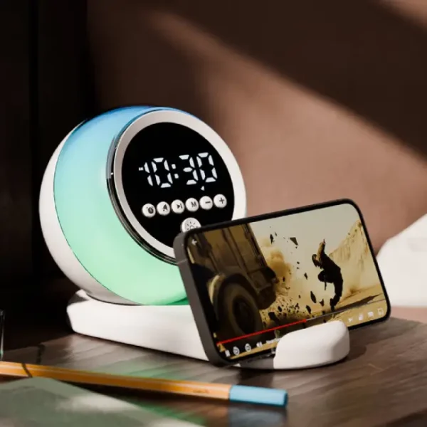 Bluetooth Speaker with JL 5.3 Chip, RGB Ambient Light, Alarm Clock & Phone Stand - Image 2