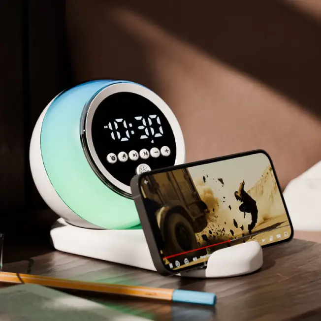 Bluetooth Speaker with JL 5.3 Chip, RGB Ambient Light, Alarm Clock & Phone Stand - Image 2