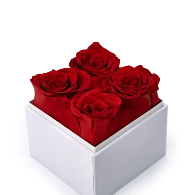 Forever Natural Flowers Gift Box White, Clear Acrylic Lid, 4Pcs Long Life Roses - Image 2