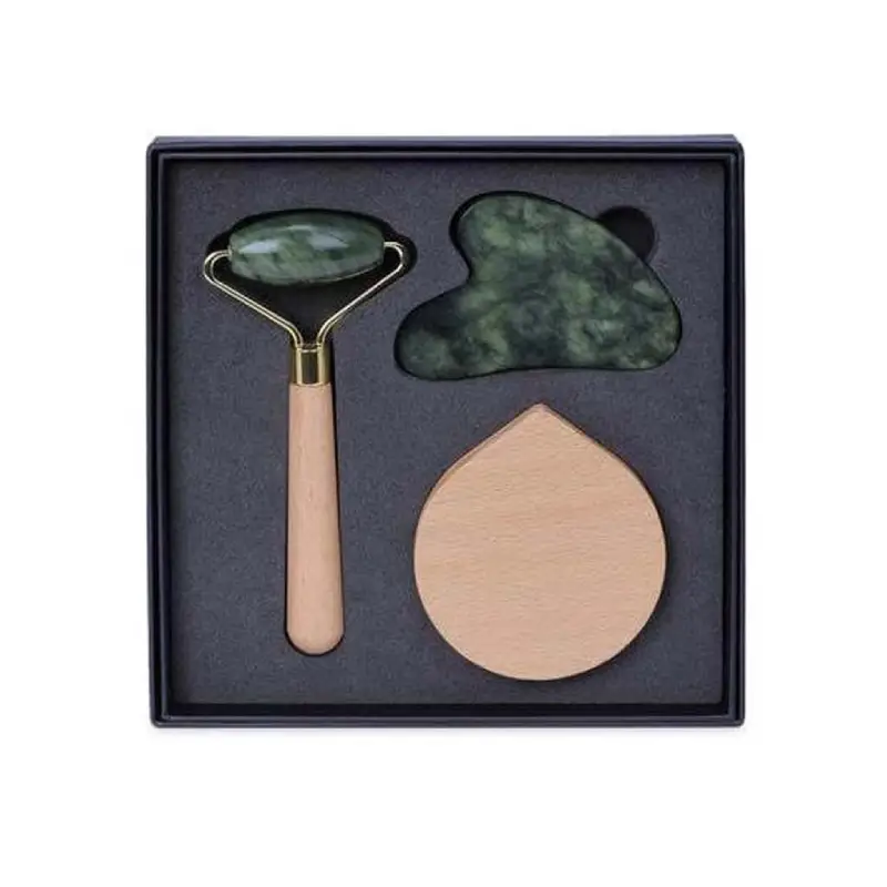 Set of Jade Face Roller, Guasha and Mirror