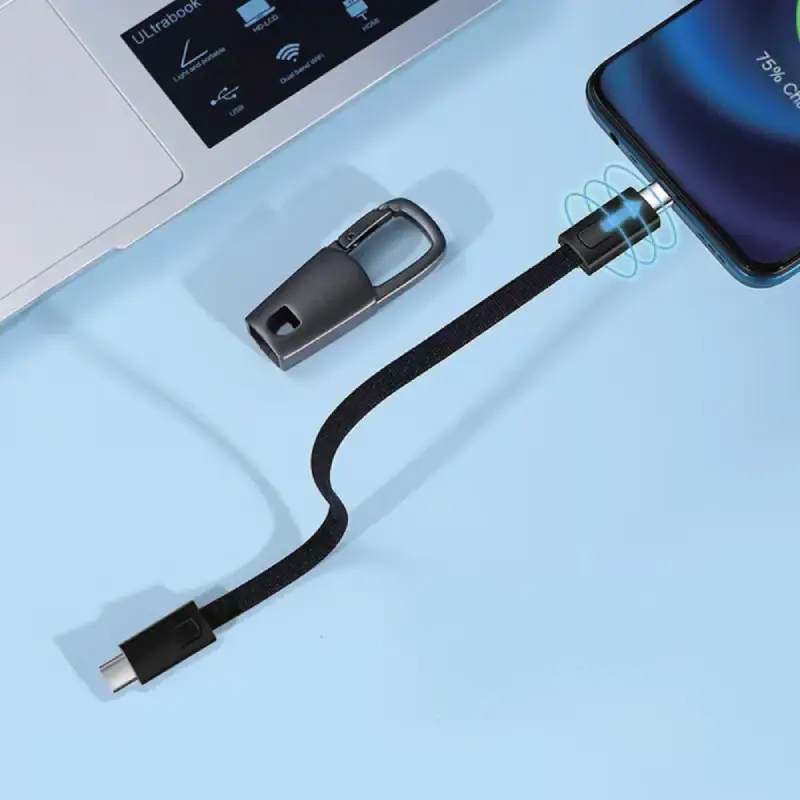 Compact Zinc Alloy USB-C to USB-C Cable with 60W Fast Charging, Data Transfer & Stylish Keychain Design - Image 5