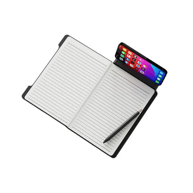 A5 Recycled PU Notebook with 96 Sheets, Built-in Phone Stand & Ruler - Image 2