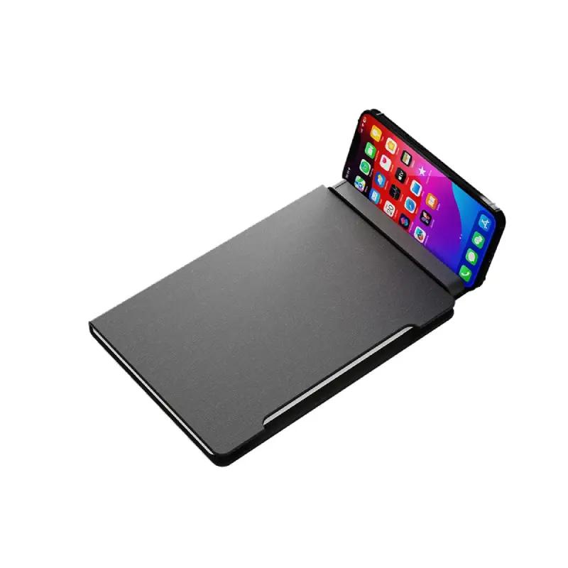 A5 Recycled PU Notebook with 96 Sheets, Built-in Phone Stand & Ruler