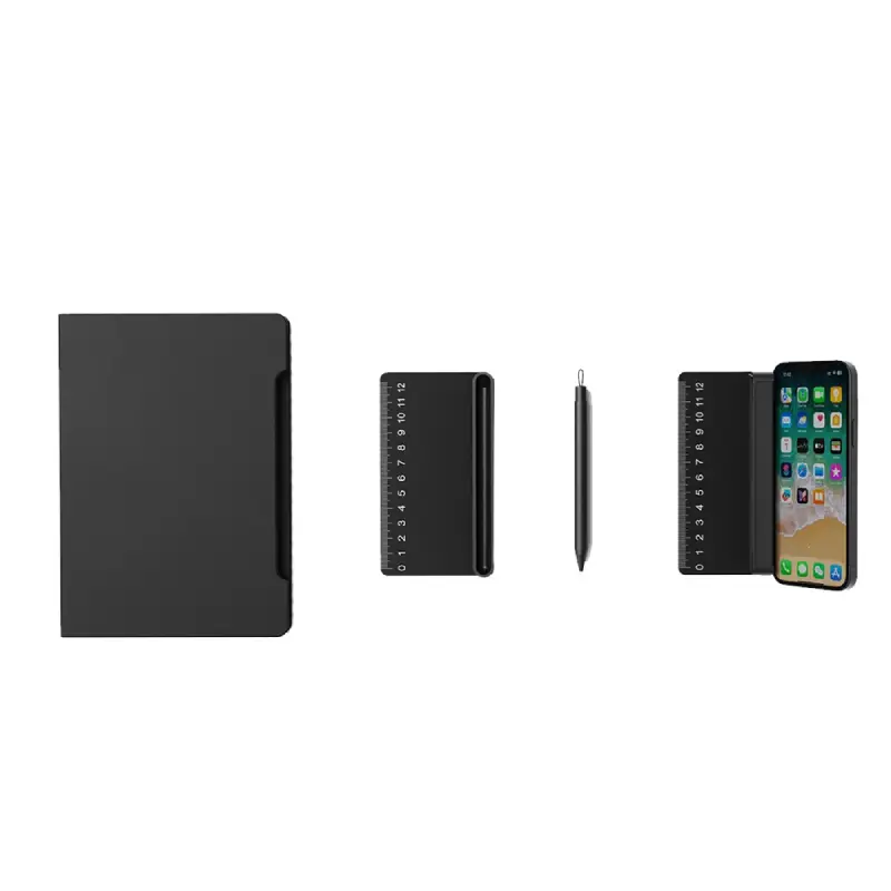 A5 Recycled PU Notebook with 96 Sheets, Built-in Phone Stand & Ruler - Image 5