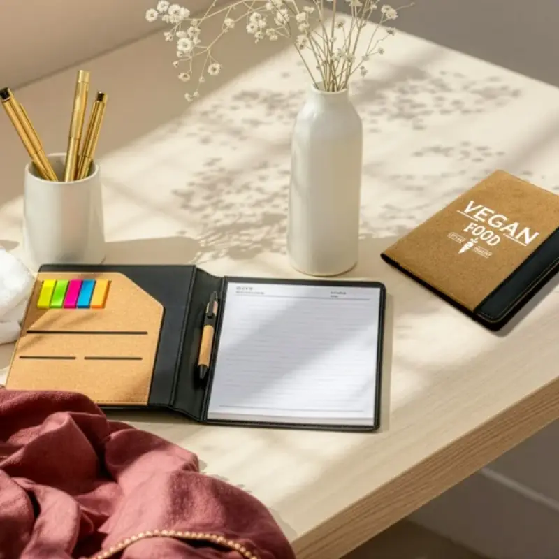 Cork Cover Folder B5 Size with Notepad, Pen and Sticky Notes - Image 5