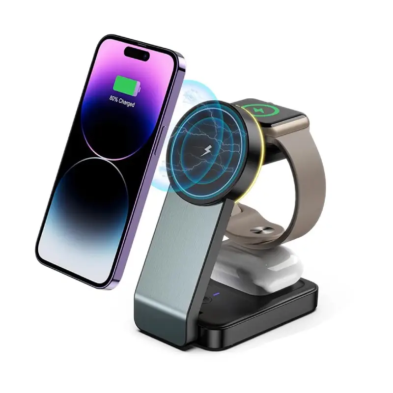 3 in 1 Wireless Fast Charging Station with Ambient Light - Image 2