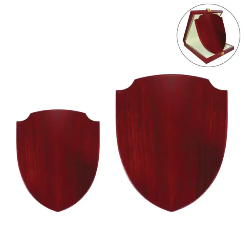 Shield Shaped Wooden Plaque with Box & Golden Aluminium Plate