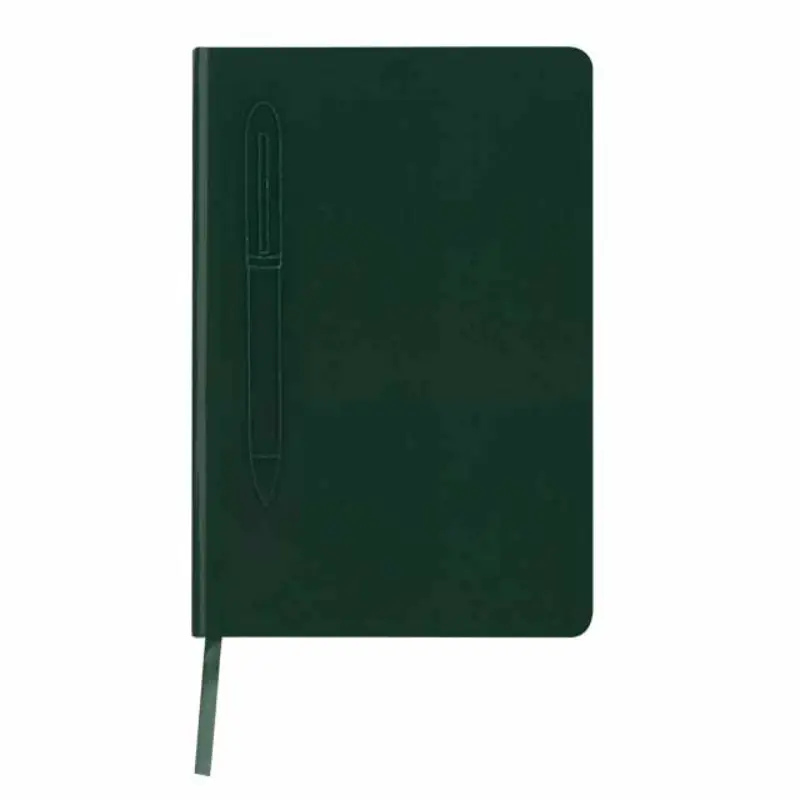 A5 Hard Cover Notebook with Metal Pen - Green - Image 2