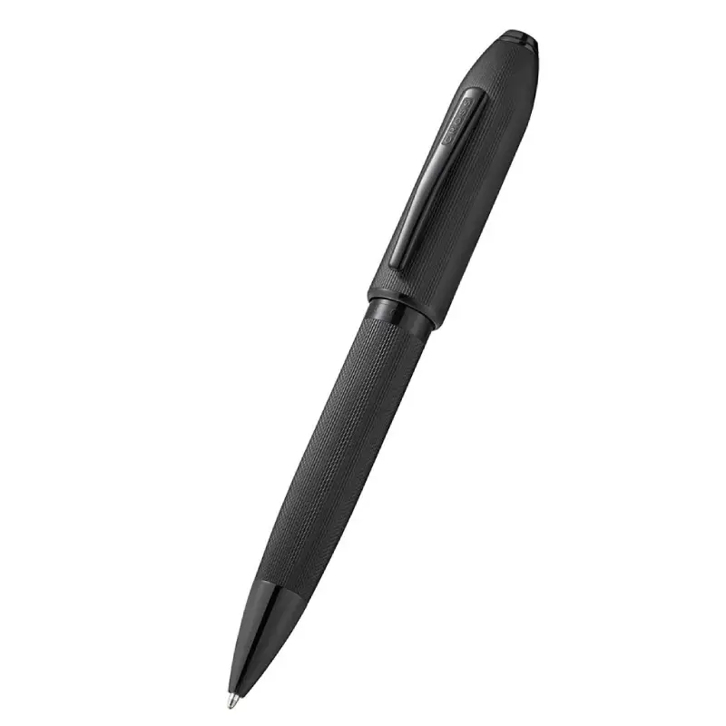 Polished Black PVD Engraved Diamond Pattern with Black PVD Appointments and Swarovski Crystal Ballpoint Pen (Blue Ink) - Image 2