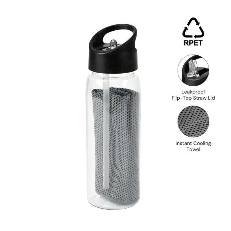 Giftology RPET Cooling Towel in RPET Bottle 800 ml - Black