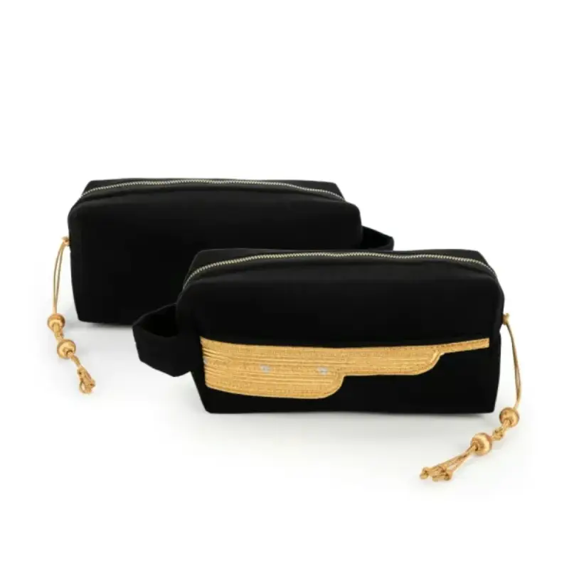 Black Multi-Purpose Utility & Cosmetic Pouch with Bisht Embroidery - Image 4