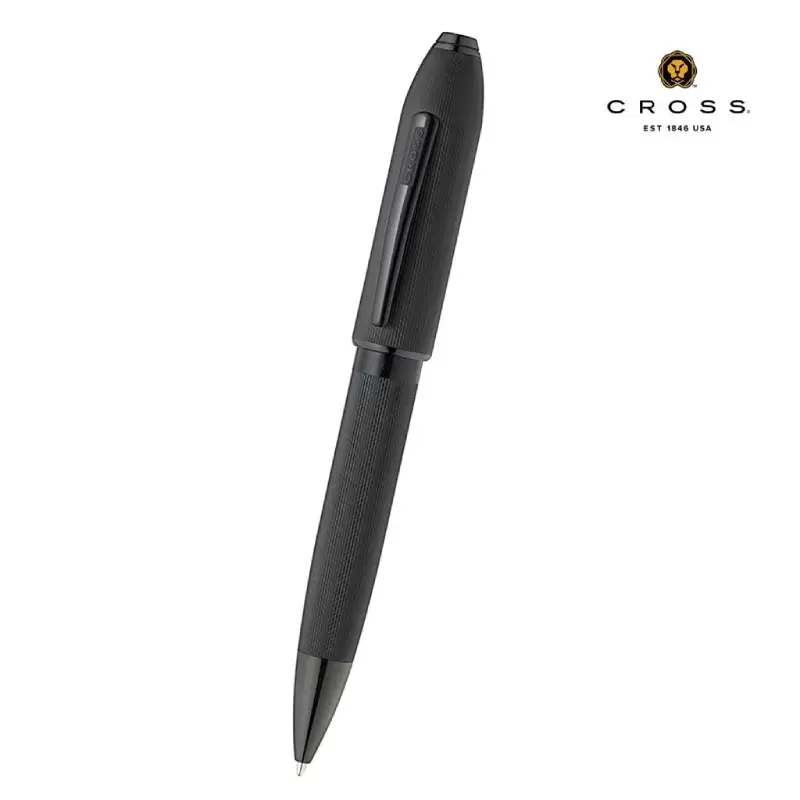 Polished Black PVD Engraved Diamond Pattern with Black PVD Appointments and Swarovski Crystal Ballpoint Pen (Blue Ink)
