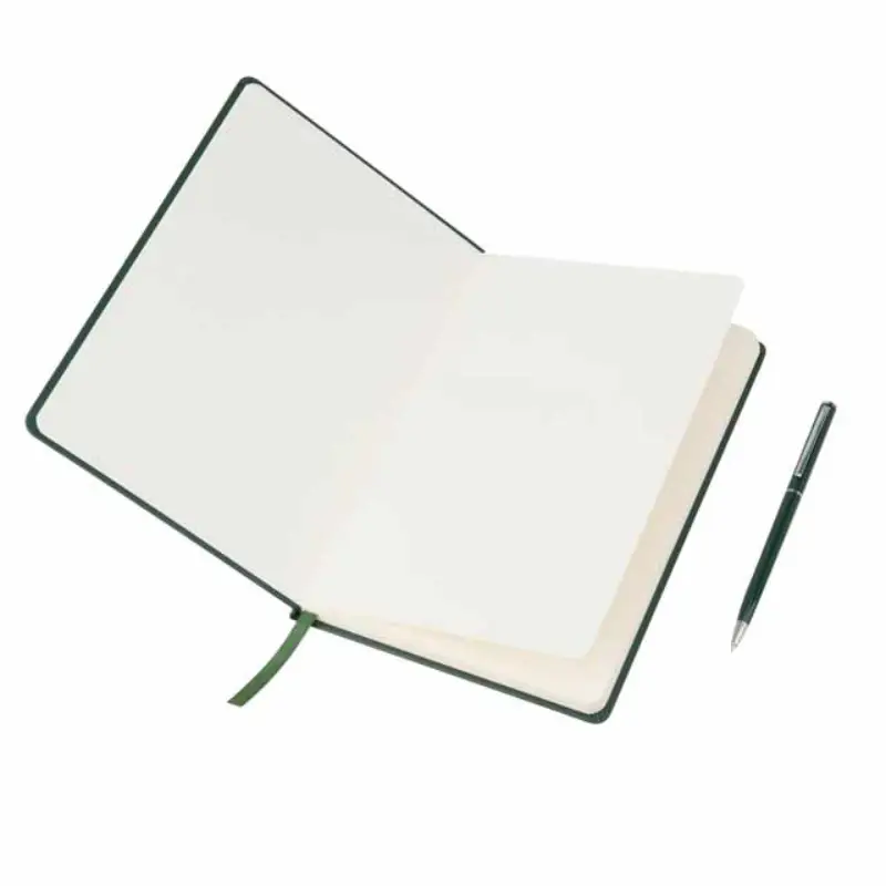 A5 Hard Cover Notebook with Metal Pen - Green - Image 3
