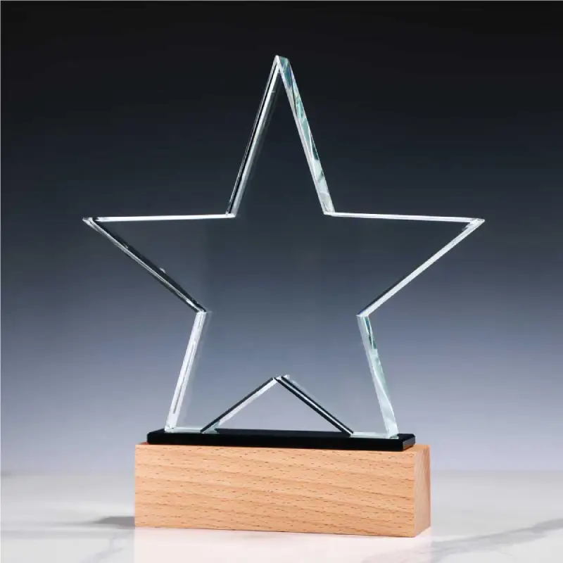 Star Shaped Crystal Awards with Wooden Base - Image 3