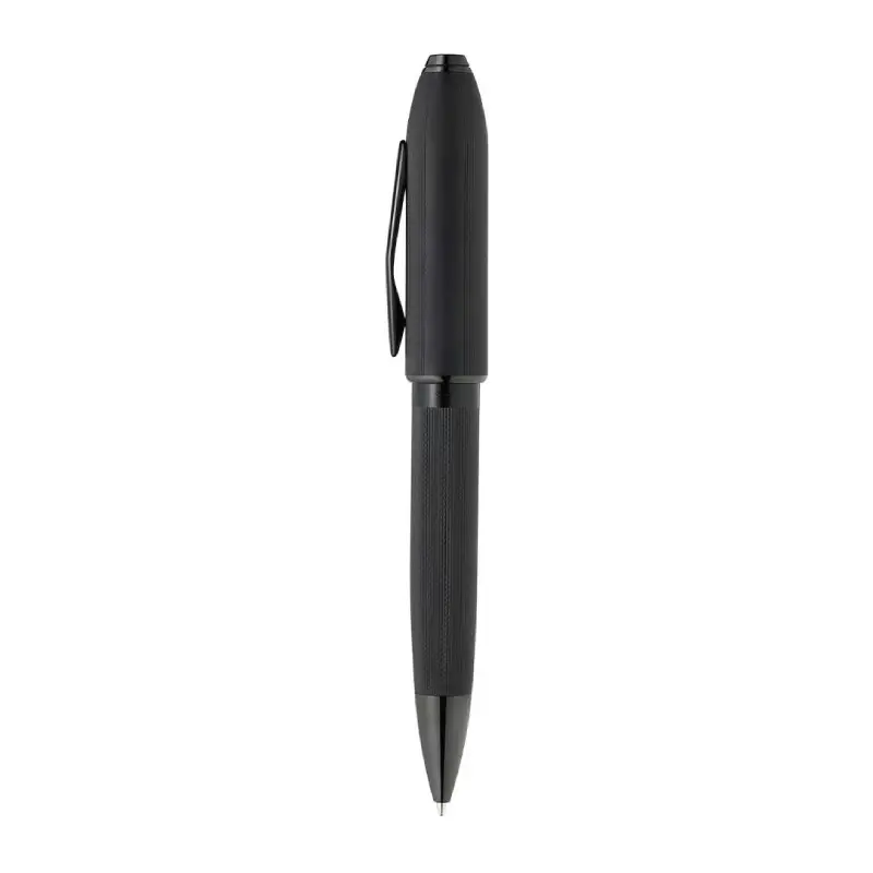 Polished Black PVD Engraved Diamond Pattern with Black PVD Appointments and Swarovski Crystal Ballpoint Pen (Blue Ink) - Image 3