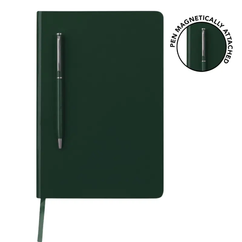 A5 Hard Cover Notebook with Metal Pen - Green