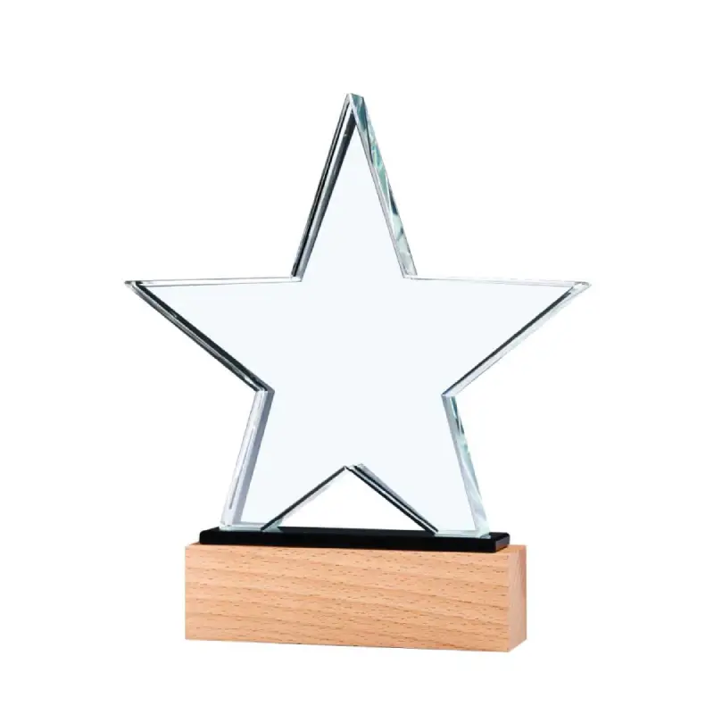 Star Shaped Crystal Awards with Wooden Base - Image 4