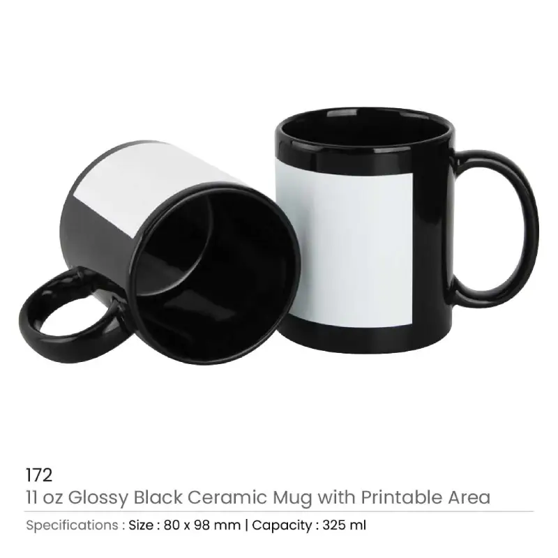 Black Ceramic Mugs with Printable Area - Image 3