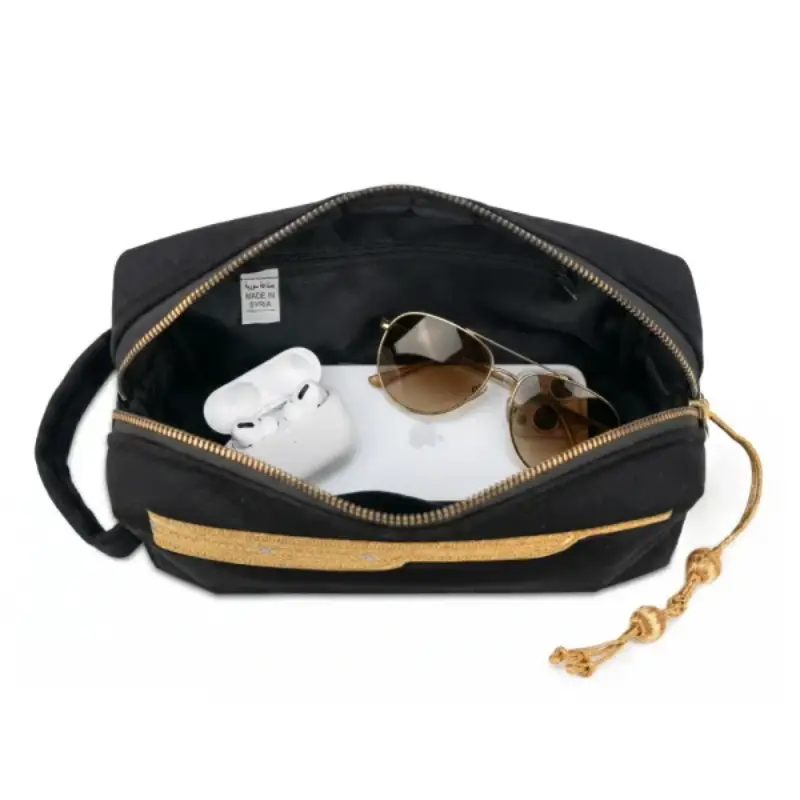 Black Multi-Purpose Utility & Cosmetic Pouch with Bisht Embroidery - Image 6
