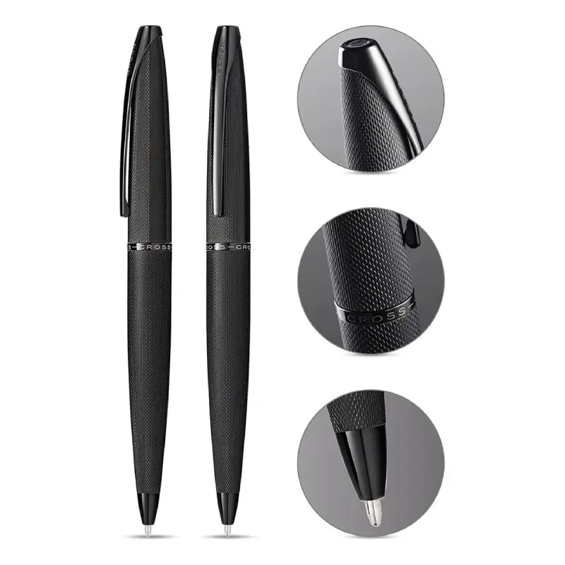 Brushed Black with Machine-Turned Diamond Pattern Engraving with Polished Black PVD Appointments Ballpoint Pen - Image 2