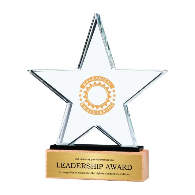 Star Shaped Crystal Awards with Wooden Base - Image 2