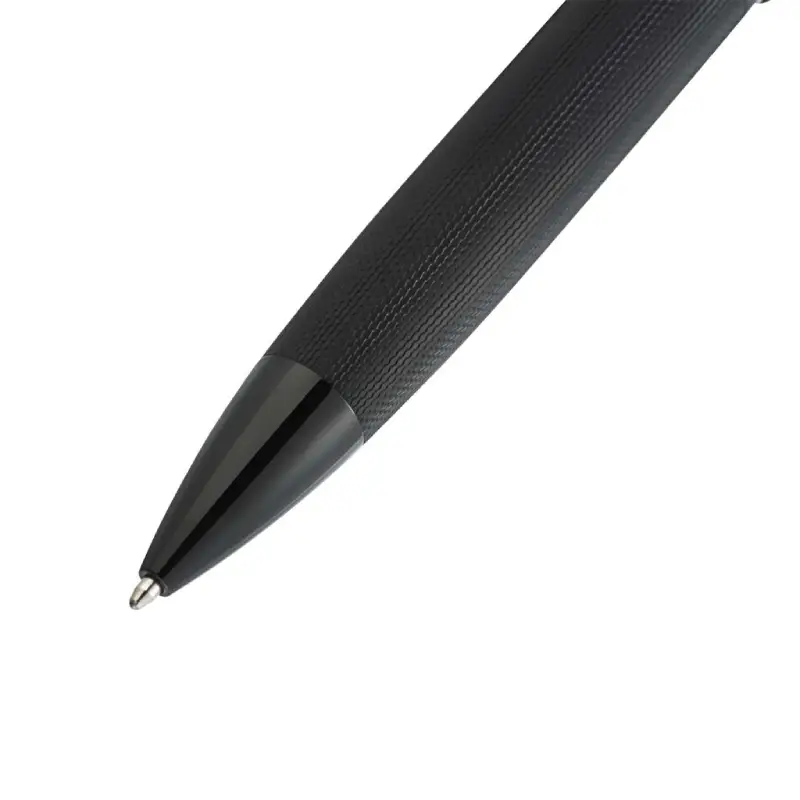 Polished Black PVD Engraved Diamond Pattern with Black PVD Appointments and Swarovski Crystal Ballpoint Pen (Blue Ink) - Image 5