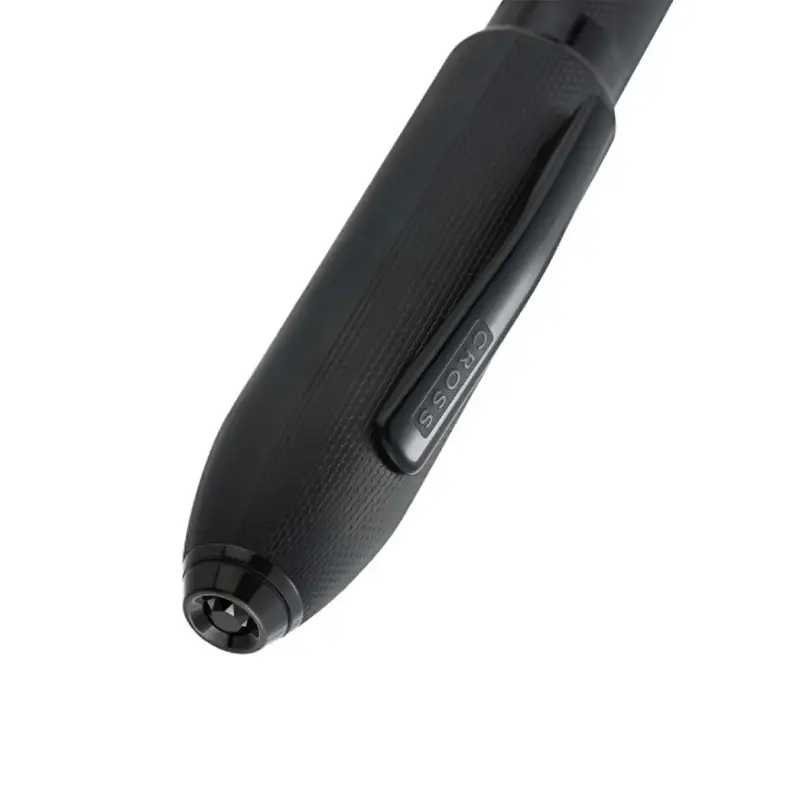 Polished Black PVD Engraved Diamond Pattern with Black PVD Appointments and Swarovski Crystal Ballpoint Pen (Blue Ink) - Image 4