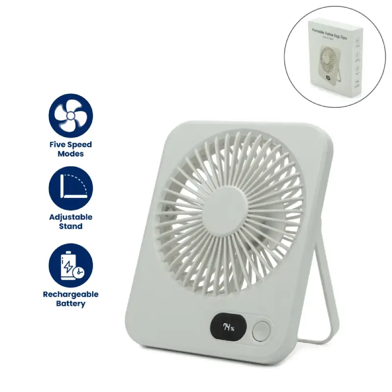 Rechargeable Table-Top Fan with Rotating Desk Stand