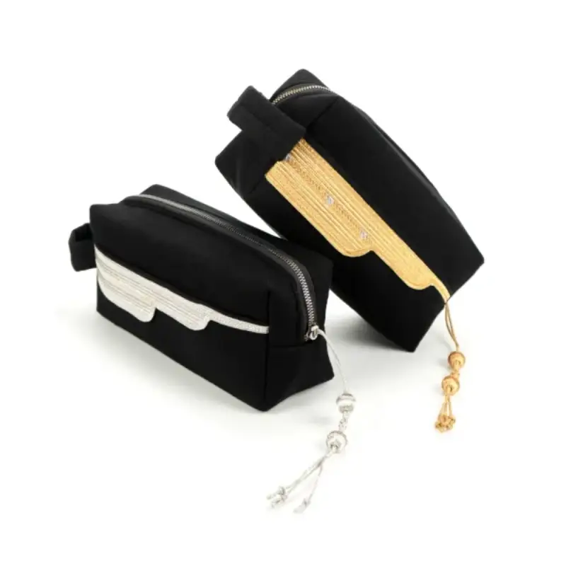 Black Multi-Purpose Utility & Cosmetic Pouch with Bisht Embroidery - Image 3