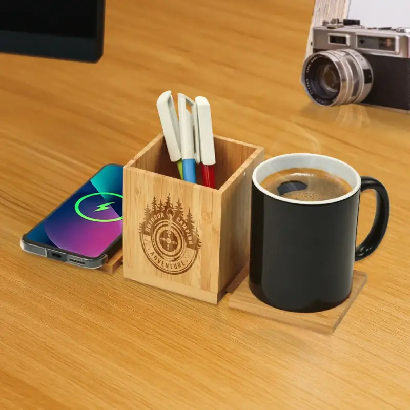 Foldable Fast Wireless Charging Pad 15W with Mug Warmer & Pen Holder - Image 9